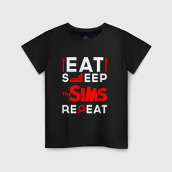 Детская футболка хлопок Надпись eat sleep The Sims repeat