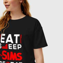 Женская футболка хлопок Oversize Надпись eat sleep The Sims repeat - фото 2