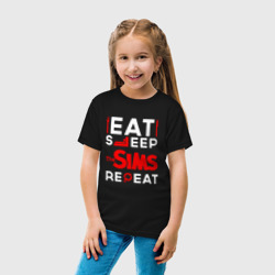 Детская футболка хлопок Надпись eat sleep The Sims repeat - фото 2