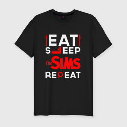 Мужская футболка хлопок Slim Надпись eat sleep The Sims repeat