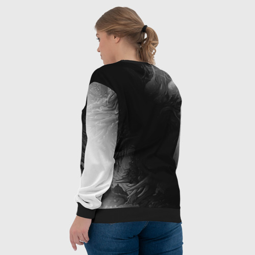 Женский свитшот 3D с принтом Skyrim glitch на темном фоне: надпись, символ, вид сзади #2