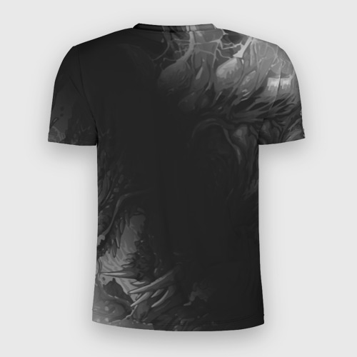Мужская футболка 3D Slim с принтом Skyrim glitch на темном фоне: надпись, символ, вид сзади #1