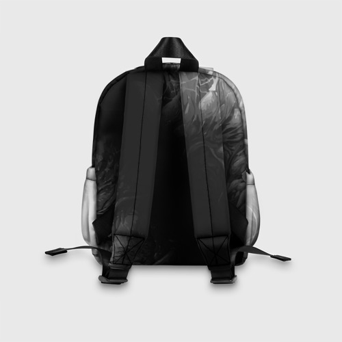 Детский рюкзак 3D с принтом Skyrim glitch на темном фоне: надпись, символ, вид сзади #2