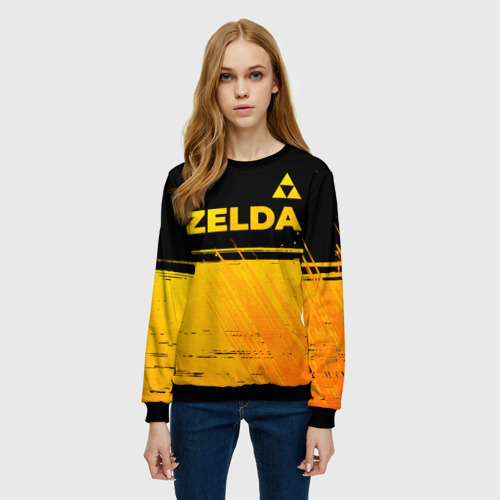 Женский свитшот 3D Zelda - gold gradient: символ сверху, цвет 3D печать - фото 3