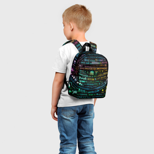 Детский рюкзак 3D с принтом Символы психоделика - нейронная сеть, фото на моделе #1