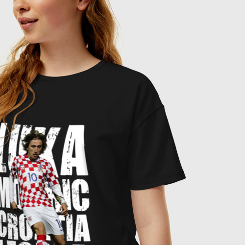 Женская футболка хлопок Oversize Лука Модрич Хорватия, цвет черный - фото 3
