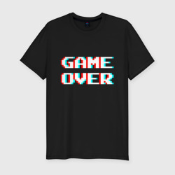 Мужская футболка хлопок Slim Пиксельный глитч game over