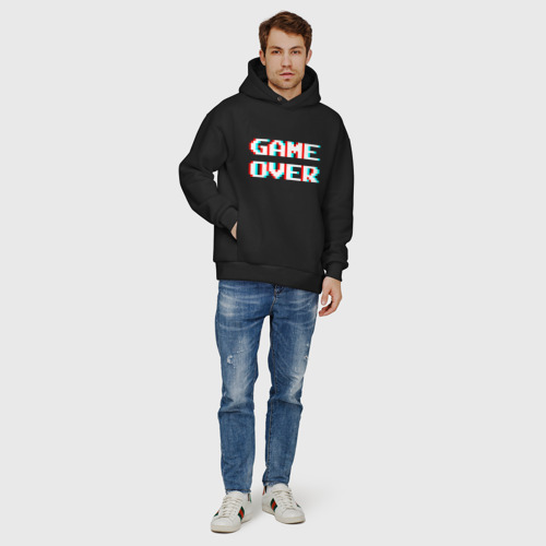 Мужское худи Oversize хлопок Пиксельный глитч game over, цвет черный - фото 6