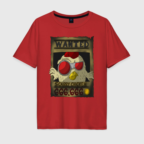 Мужская футболка хлопок Oversize Chicken Gun - Wanted Scarry Chicken 666: Плачущая курица, цвет красный