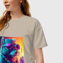 Женская футболка хлопок Oversize Белка в наушниках и цепоке - фото 2