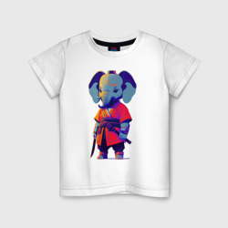 Детская футболка хлопок Слонёнок самурай - нейросеть