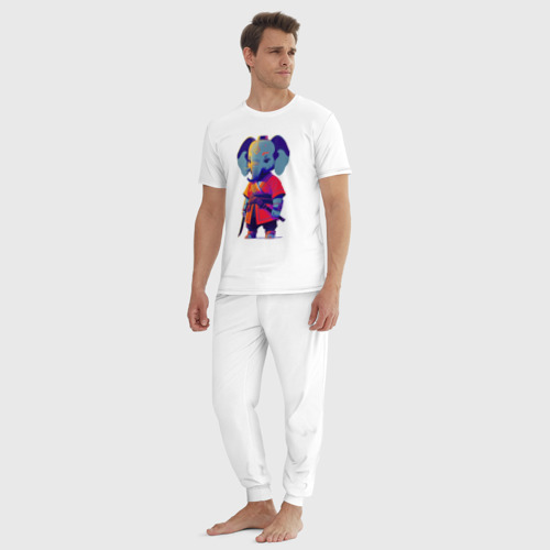 Мужская пижама хлопок Слонёнок самурай - нейросеть, цвет белый - фото 5