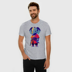 Мужская футболка хлопок Slim Слонёнок самурай - нейросеть - фото 2