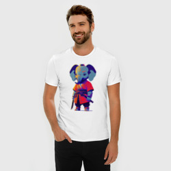 Мужская футболка хлопок Slim Слонёнок самурай - нейросеть - фото 2