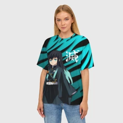 Женская футболка oversize 3D Хаширо Токито - Клинок рассекающий демонов - фото 2