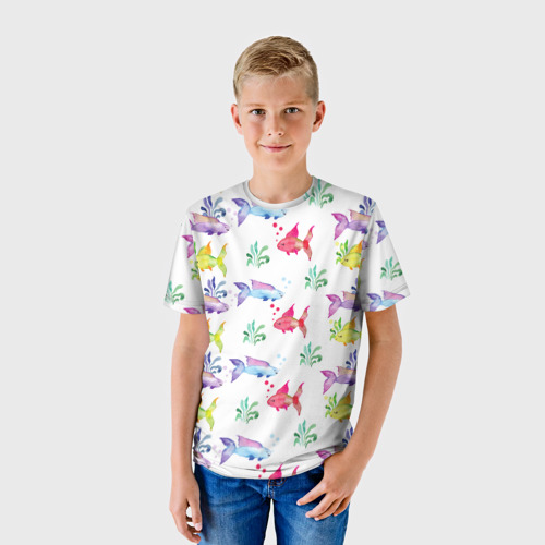 Детская футболка 3D с принтом Яркие рыбки, фото на моделе #1