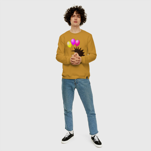 Мужской свитшот хлопок с принтом Ежик с разноцветными воздушными шарами, вид сбоку #3