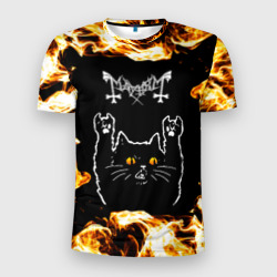 Мужская футболка 3D Slim Mayhem рок кот и огонь