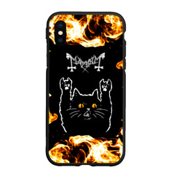 Чехол для iPhone XS Max матовый Mayhem рок кот и огонь