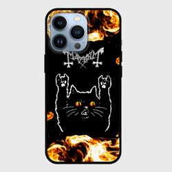Чехол для iPhone 13 Pro Mayhem рок кот и огонь