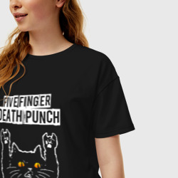 Женская футболка хлопок Oversize Five Finger Death Punch rock cat - фото 2