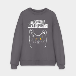 Мужской свитшот oversize без начеса хлопок Five Finger Death Punch rock cat
