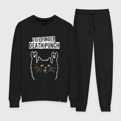 Женский костюм хлопок с принтом Five Finger Death Punch rock cat, вид спереди #2