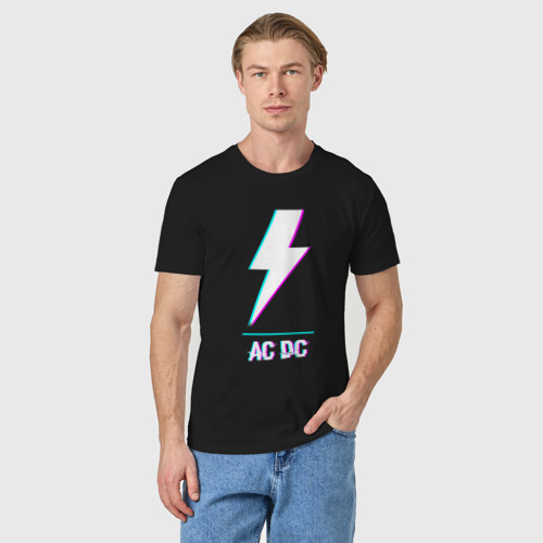 Светящаяся мужская футболка AC DC glitch rock, цвет черный - фото 3