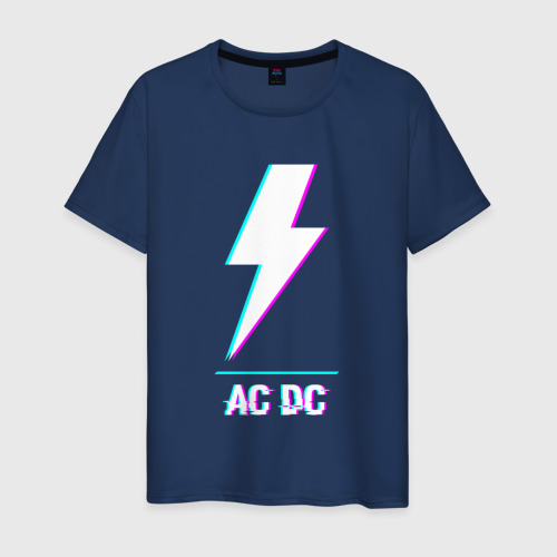 Светящаяся мужская футболка с принтом AC DC glitch rock, вид спереди №1
