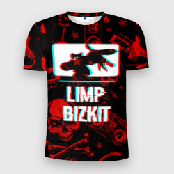 Мужская футболка 3D Slim Limp Bizkit rock glitch