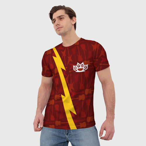 Мужская футболка 3D Five Finger Death Punch гитары и молния, цвет 3D печать - фото 3