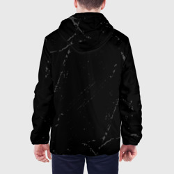Куртка с принтом Children of Bodom glitch на темном фоне: по-вертикали для мужчины, вид на модели сзади №2. Цвет основы: черный