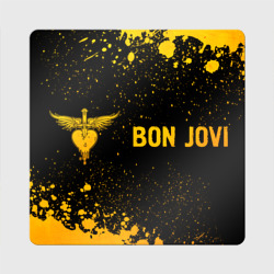 Магнит виниловый Квадрат Bon Jovi - gold gradient: надпись и символ