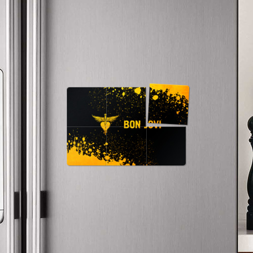 Магнитный плакат 3Х2 Bon Jovi - gold gradient: надпись и символ - фото 4