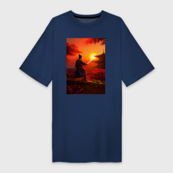 Платье-футболка хлопок Самурай с катаной и закат