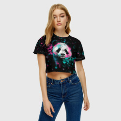 Женская футболка Crop-top 3D Панда в розовом и голубом - нейронная сеть - фото 2