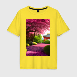 Мужская футболка хлопок Oversize Японский сад сакуры