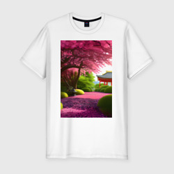 Мужская футболка хлопок Slim Японский сад сакуры