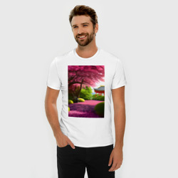 Мужская футболка хлопок Slim Японский сад сакуры - фото 2