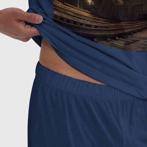 Мужская пижама хлопок Стимпанк железная дорога, цвет темно-синий - фото 6