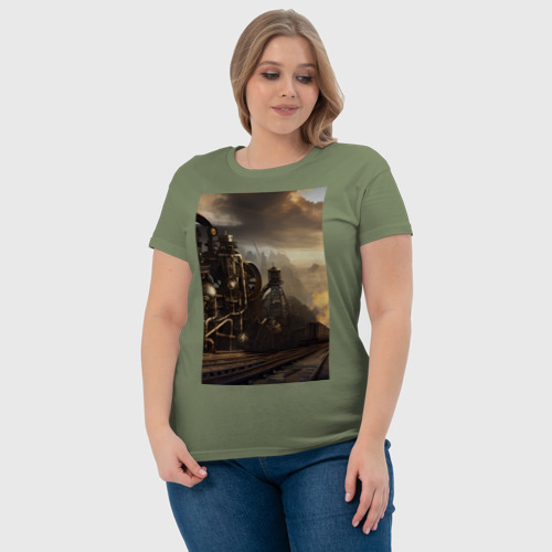 Женская футболка хлопок с принтом Стимпанк железная дорога, фото #4