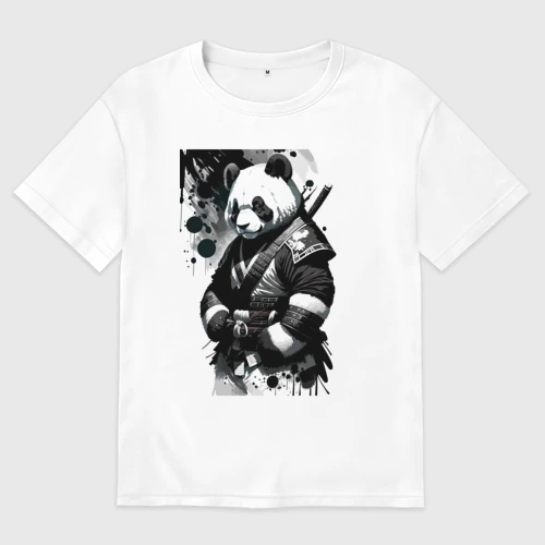 Мужская футболка хлопок Oversize Panda samurai - sketch
