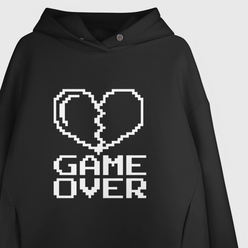 Женское худи Oversize хлопок Пиксельное сердечко Game over, цвет черный - фото 3