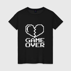 Женская футболка хлопок Пиксельное сердечко Game over