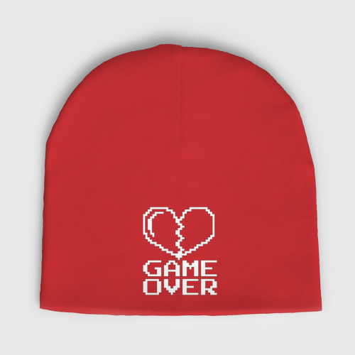 Женская шапка демисезонная с принтом Пиксельное сердечко Game over, вид спереди №1