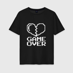 Женская футболка хлопок Oversize Пиксельное сердечко Game over