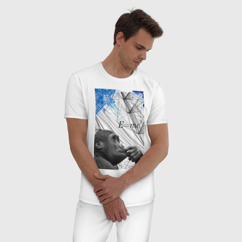 Мужская пижама хлопок с принтом Мыслитель по Дарвину, фото на моделе #1