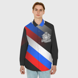 Мужская рубашка oversize 3D Пограничные войска - флаг РФ - фото 2