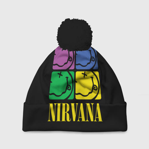 Шапка 3D c помпоном Nirvana - смайлы, цвет 3D печать