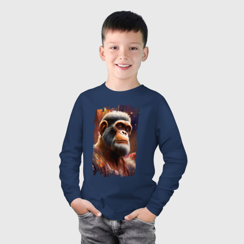 Детский лонгслив хлопок с принтом Планета обезьян, фото на моделе #1